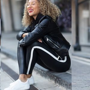 Spanx leather leggings white stripe